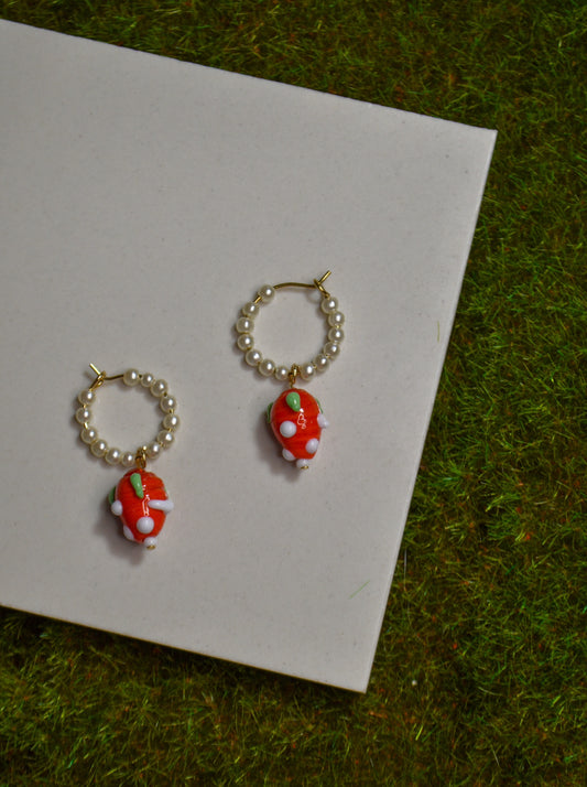 Strawberry Pearled Hoops